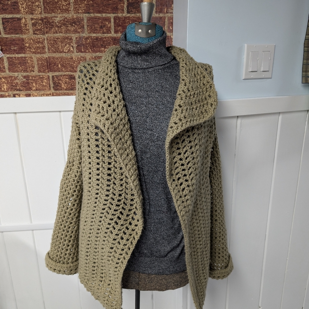 Handmade Crochet Cardigan for Women - Boho Open Front Sweater, Long Sleeve